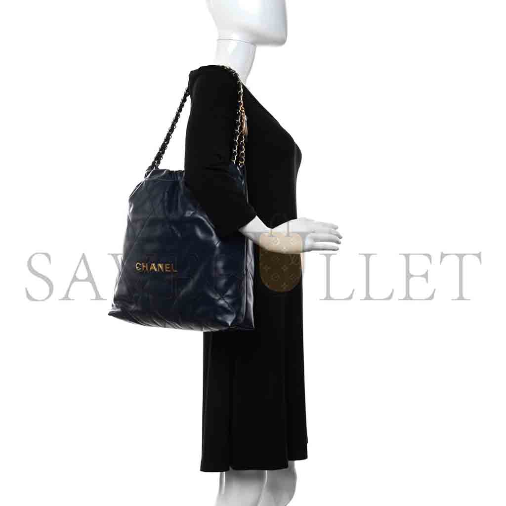 Ch*el master shiny calfskin quilted Ch*el 22 navy blue (42*39*8cm)